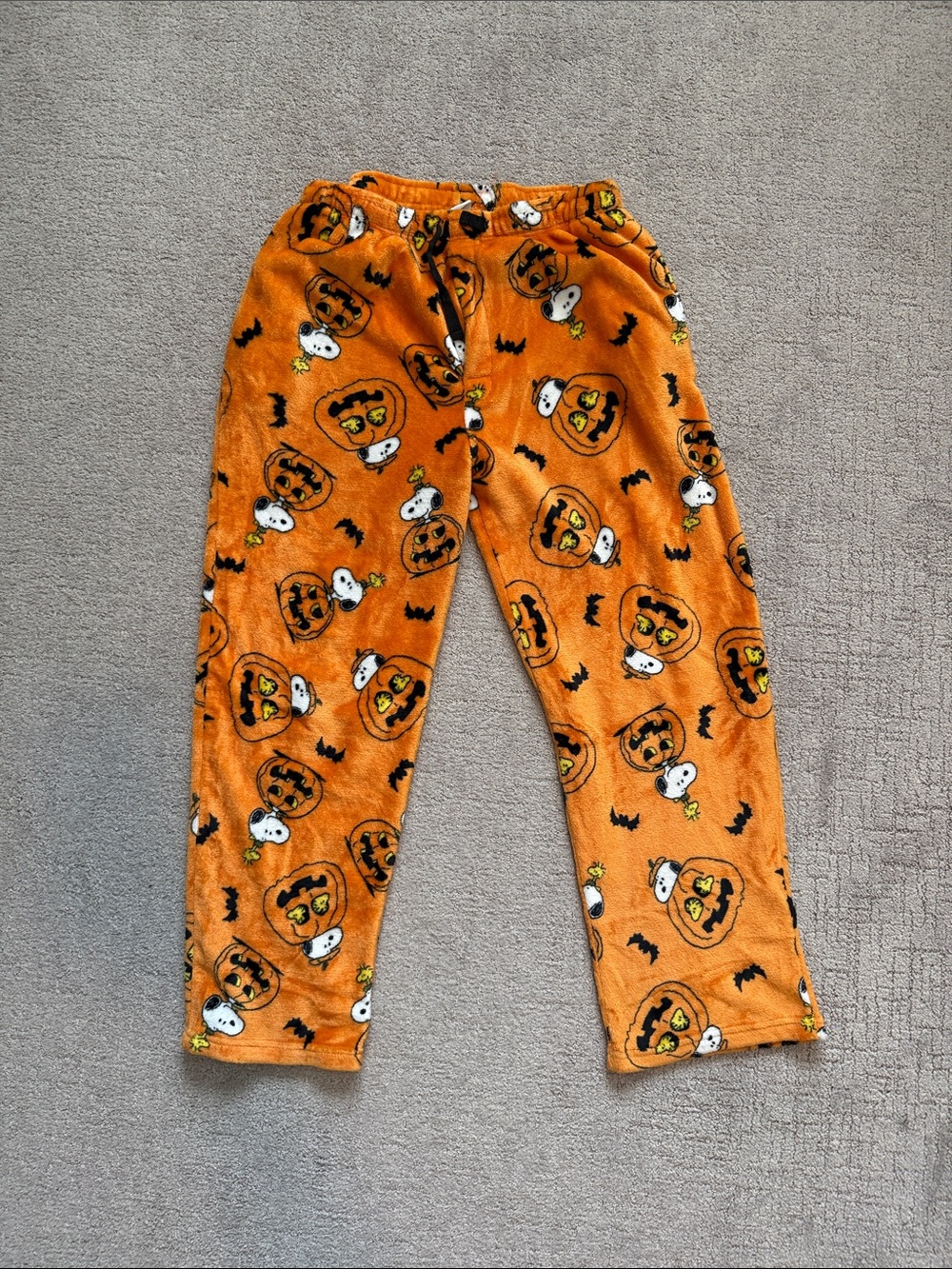 Peanuts Orange Halloween Fleece Sweatpants with Pumpkin & Snoopy Pattern